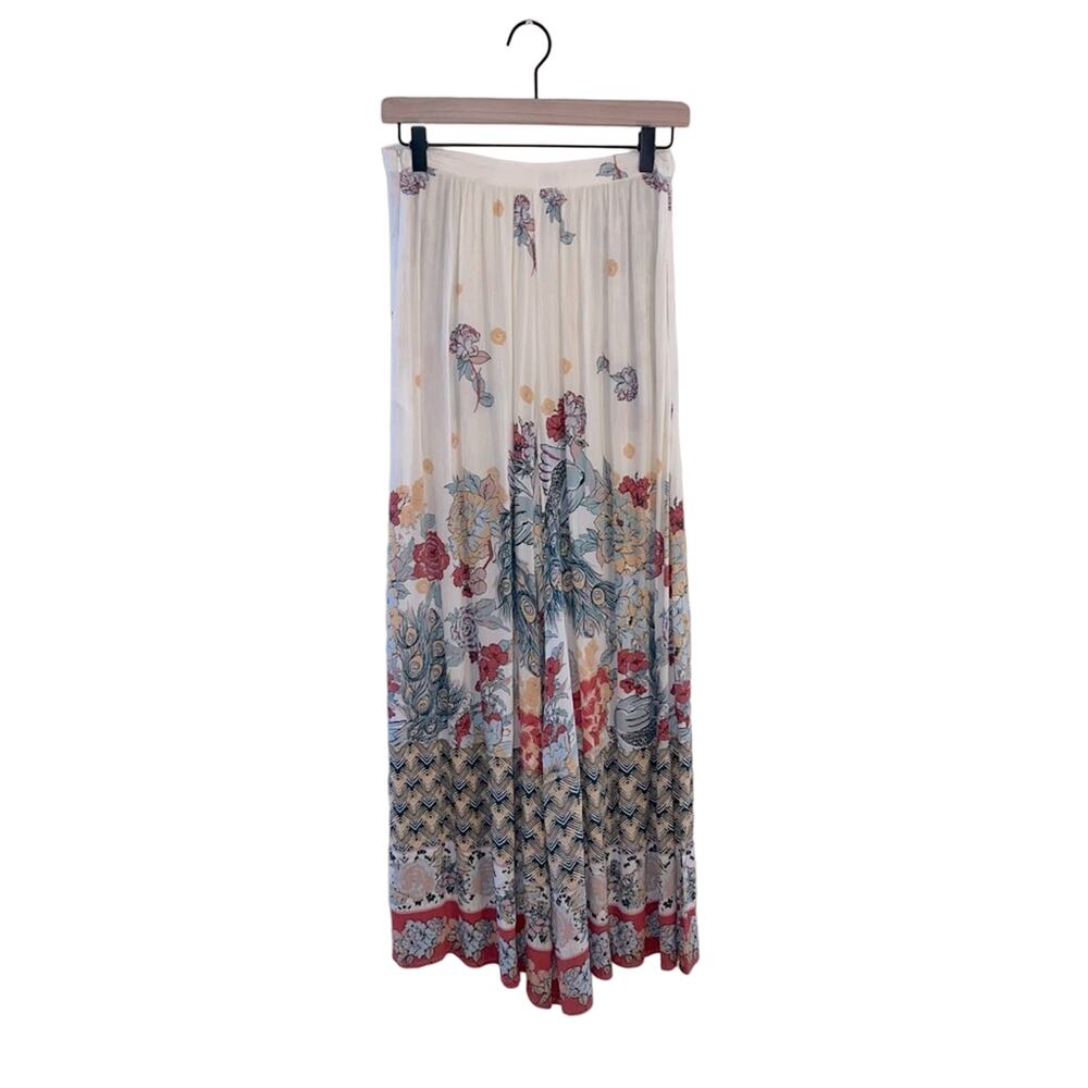 Free People Cream Floral Maxi Skirt with Coral Border